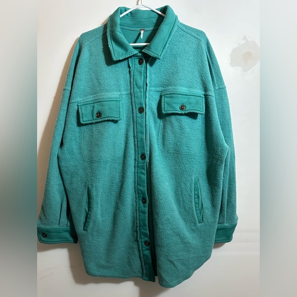 Free People Ruby Shirt Fleece Oversized Buttondown Shacket Jacket Watermelon - Picture 2 of 7